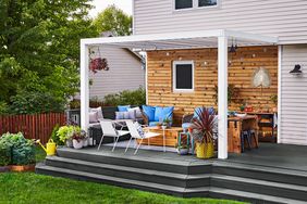 Outdoor deck patio with furniture after renovation